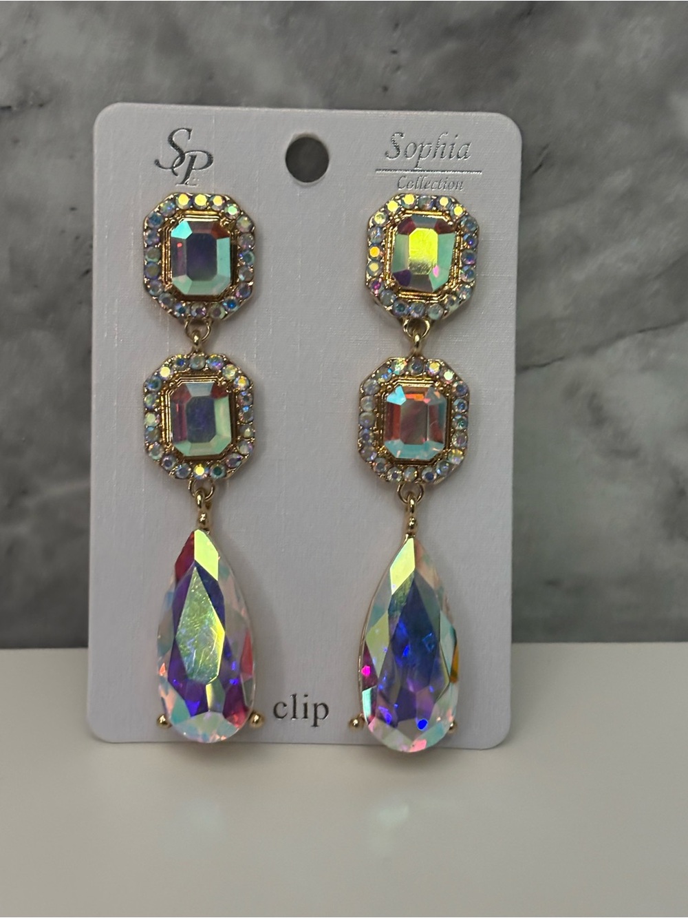 Iridescent Clip-On Drop Earrings -AB
